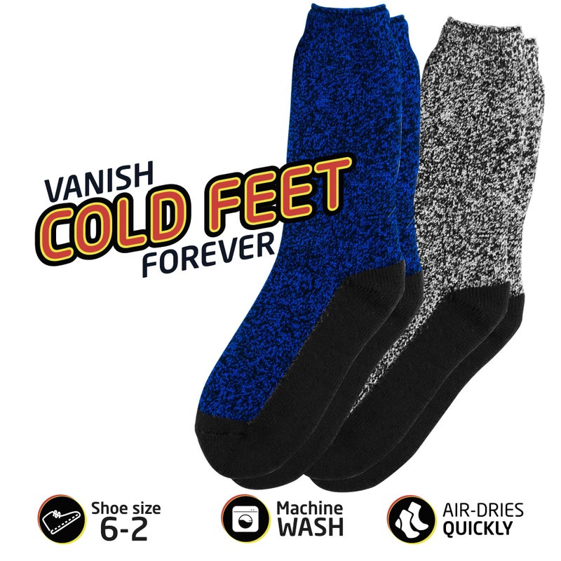 HOT FEET Kids Thermal Socks â€“ Thick Warm Winter Socks for Boys & Girls, Cozy & Insulated, 2 Pack Stocking stuffers, shoe size 2-6, Black/Blue Marl and Black/Grey Marl - Image 5